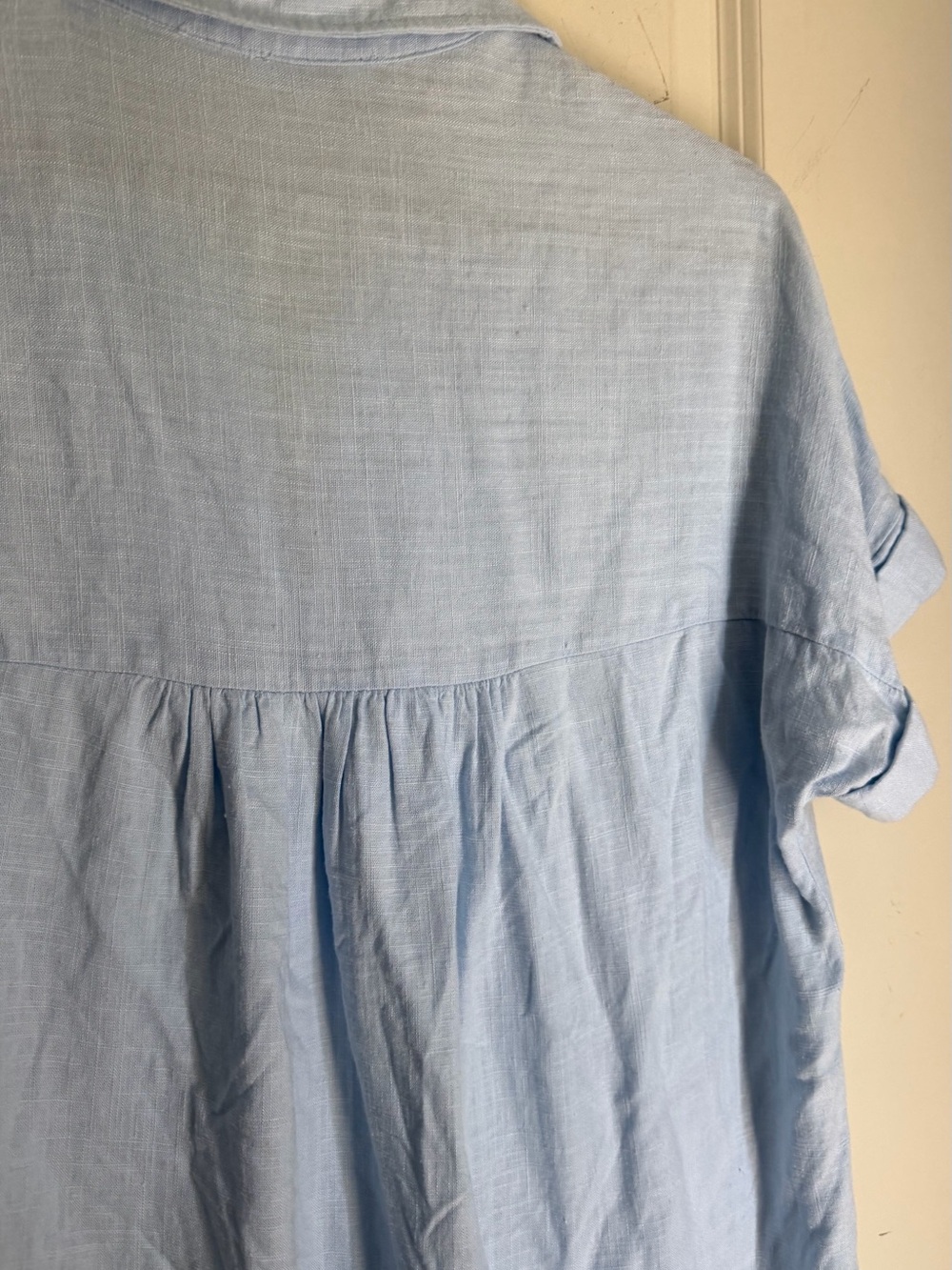 Umgee sky blue Linen/rayon V-Neck Collared Dress with High Low Frayed Hem S boho - Picture 10 of 10